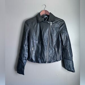 H&M Women's Black Faux Leather Biker Jacket Size 4 Women’s Moto Jacket